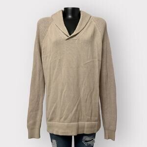 Express Mens Popover Shawl Collar Sweater sz L Twee Preppy Long Sleeve Tan Beige